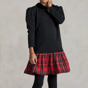 Polo Ralph Lauren Big Girls Plaid & Ponte Dress w Peterpan Collar Size 8-10